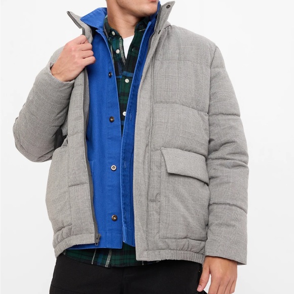 Men’s Gray Plaid Puffer Jacket, Gap, M/Medium - Picture 2 of 7